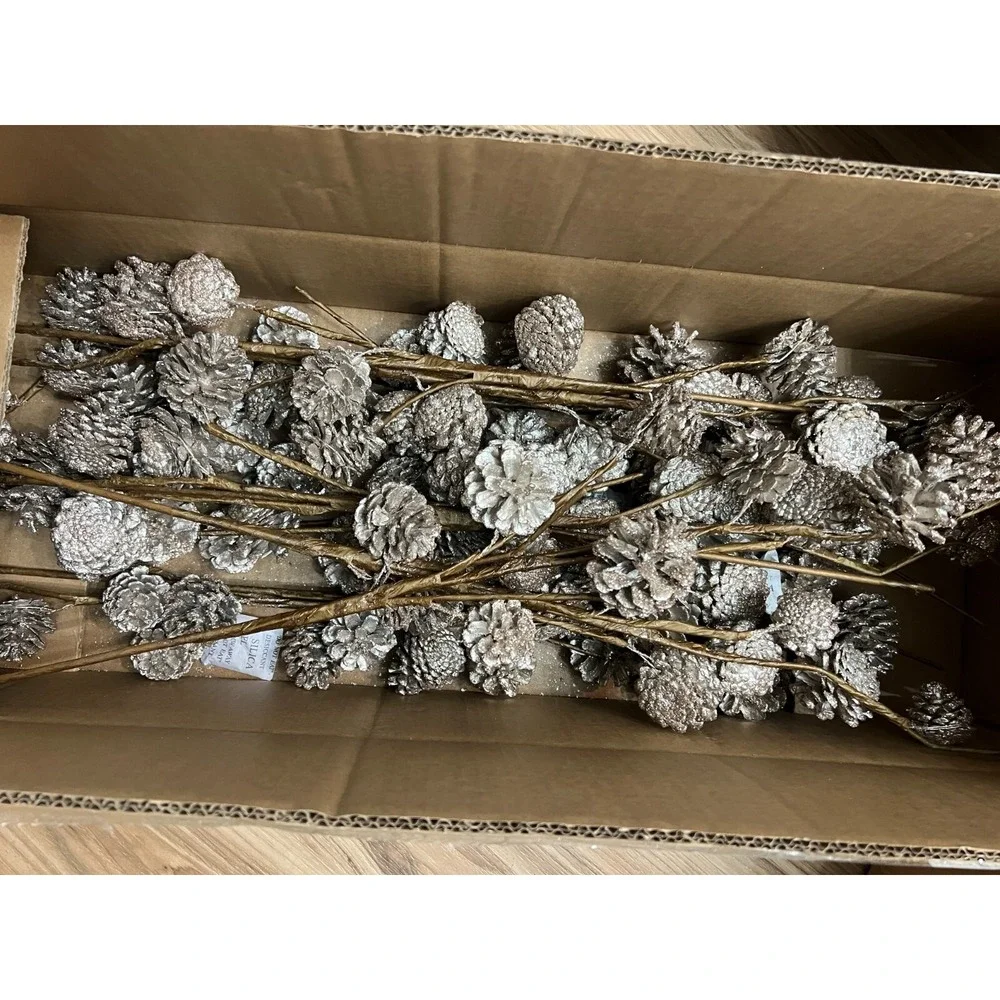 Balsam Hill Pinecone Floral Spray Picks Champagne Glittered Color Lot of 6